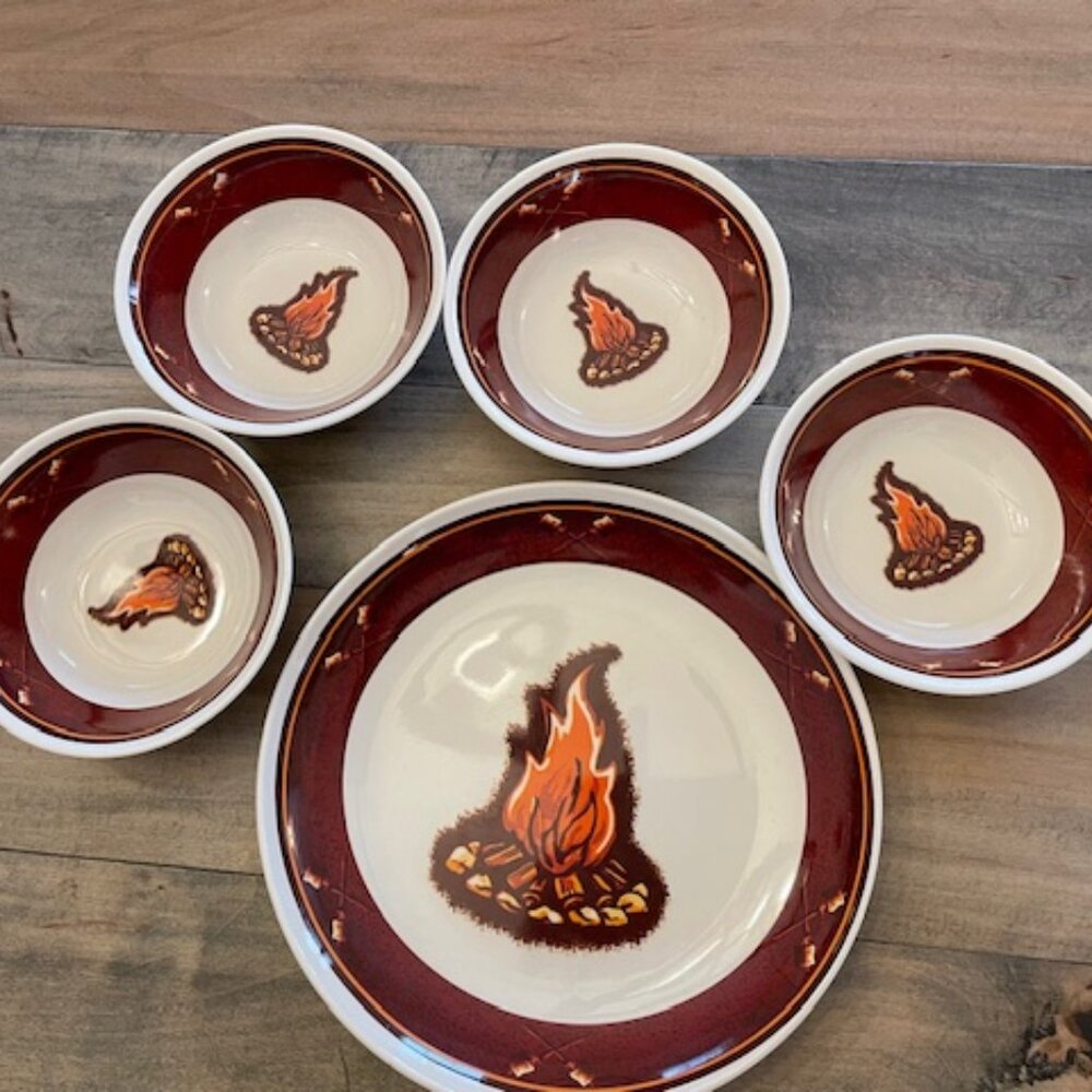 Wilcor Outdoor 100% Melamine 5 pc plate and bowl set - S'mores Campfire set